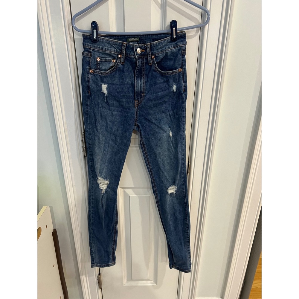 Wild Fable Highest Rise Skinny Jeans Medium Wash Distressed Denim Womens 4
